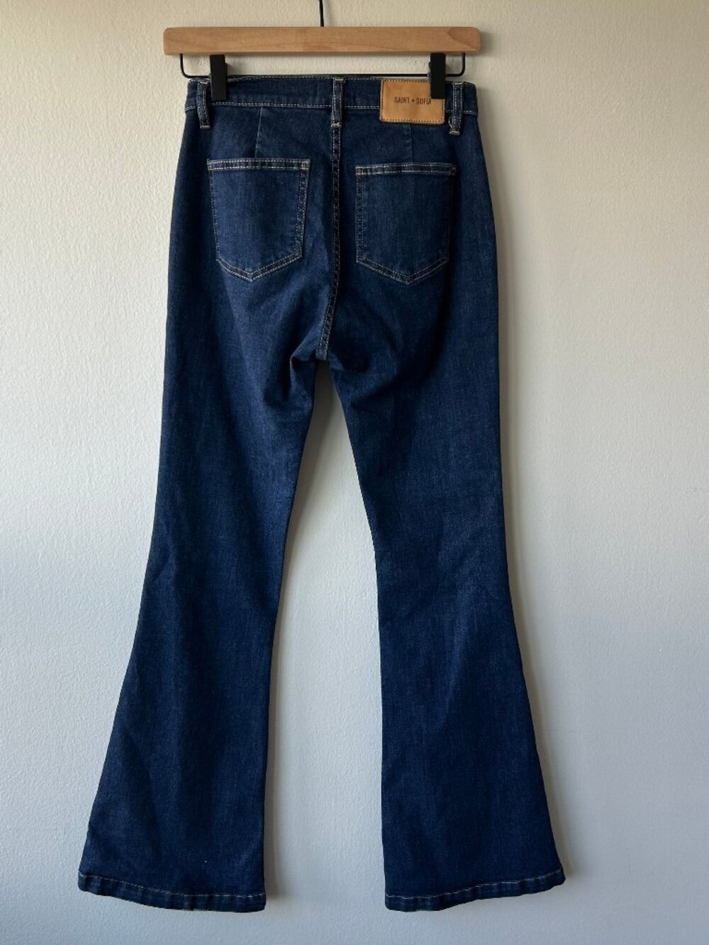 Saint + Sofia Bowie Flare Jeans Dark Wash Patch Pocket Stretch Women Size 26 - Picture 5 of 11